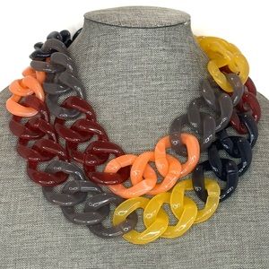 Anthropologie 2 Row Chunky Acrylic Link Chain Multicolor Necklace